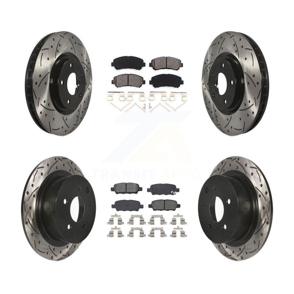 Front Rear Coated Drilled Slotted Disc Brake Rotors And Semi-Metallic Pads Kit For 2007-2012 Nissan Sentra SE-R Spec V KDS-100313