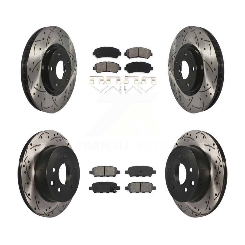 Front Rear Coated Drilled Slotted Disc Brake Rotors And Semi-Metallic Pads Kit For 2014-2017 Nissan Juke Nismo RS KDS-100314