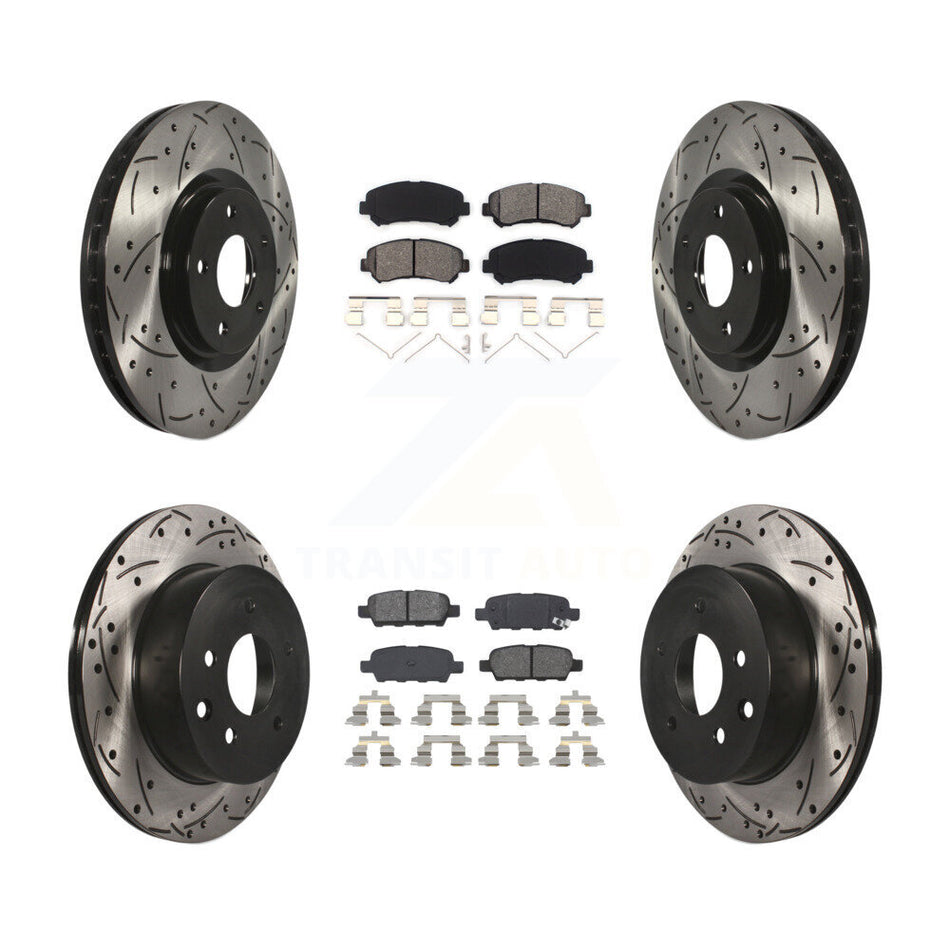 Front Rear Coated Drilled Slotted Disc Brake Rotors And Semi-Metallic Pads Kit For 2014-2017 Nissan Juke Nismo RS KDS-100314