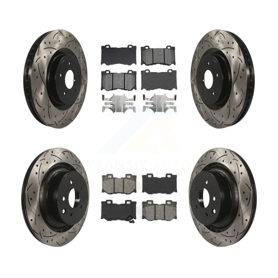 Front Rear Coated Drilled Slotted Disc Brake Rotors And Semi-Metallic Pads Kit For INFINITI G37 Nissan 370Z Q60 Z KDS-100317