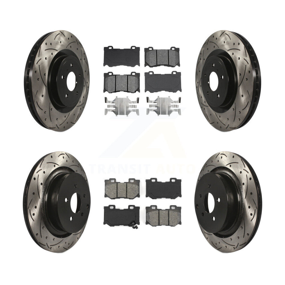 Front Rear Coated Drilled Slotted Disc Brake Rotors And Semi-Metallic Pads Kit For INFINITI Q50 M37 Q60 Q70 Q70L QX70 M56 FX50 KDS-100318