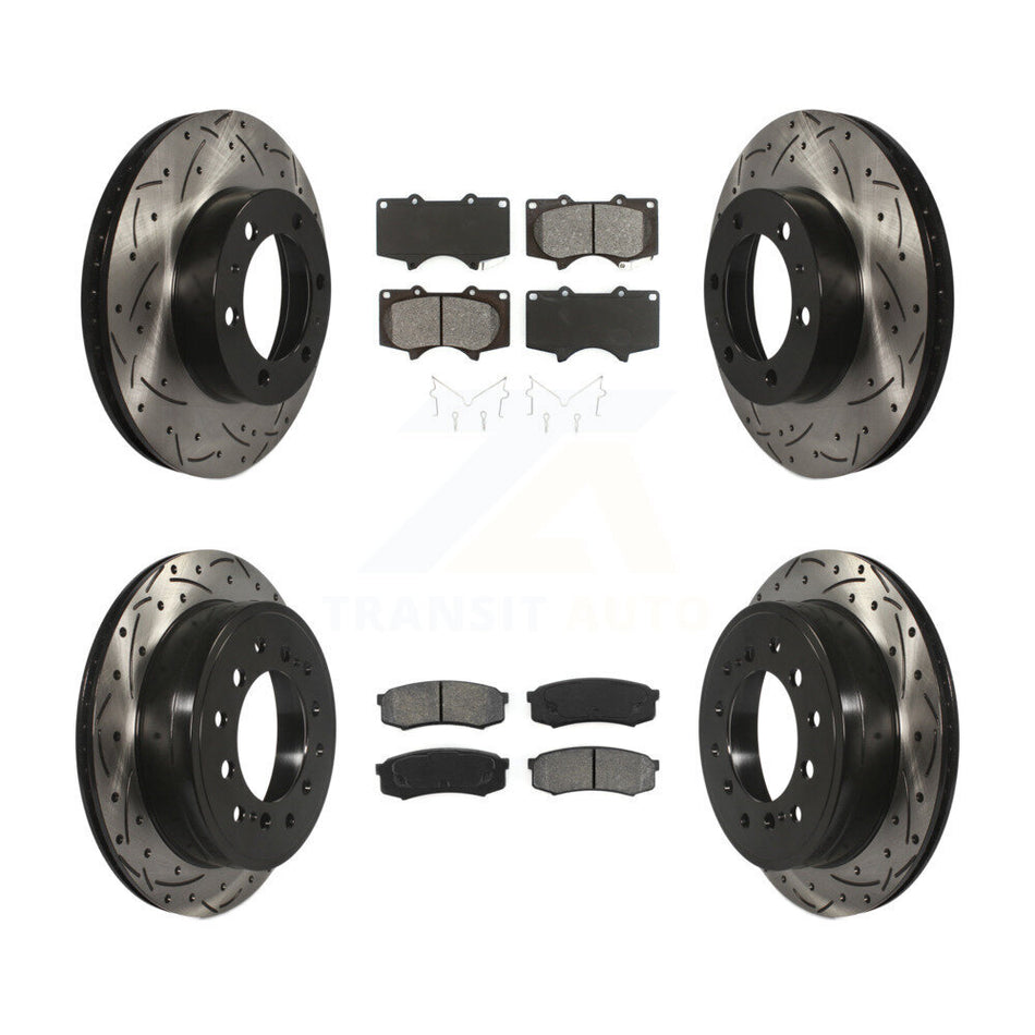 Front Rear Coated Drilled Slotted Disc Brake Rotors And Semi-Metallic Pads Kit For 2010-2014 Toyota FJ Cruiser KDS-100321