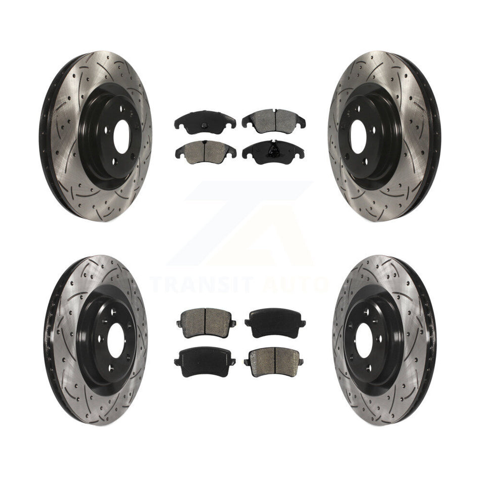 Front Rear Coated Drilled Slotted Disc Brake Rotors And Semi-Metallic Pads Kit For Audi Q5 S5 KDS-100323