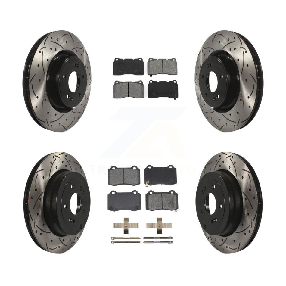 Front Rear Coated Drilled Slotted Disc Brake Rotors And Semi-Metallic Pads Kit For Hyundai Genesis Coupe KDS-100325