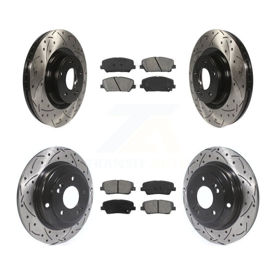 Front Rear Coated Drilled Slotted Disc Brake Rotors And Semi-Metallic Pads Kit For Hyundai Genesis Coupe KDS-100326