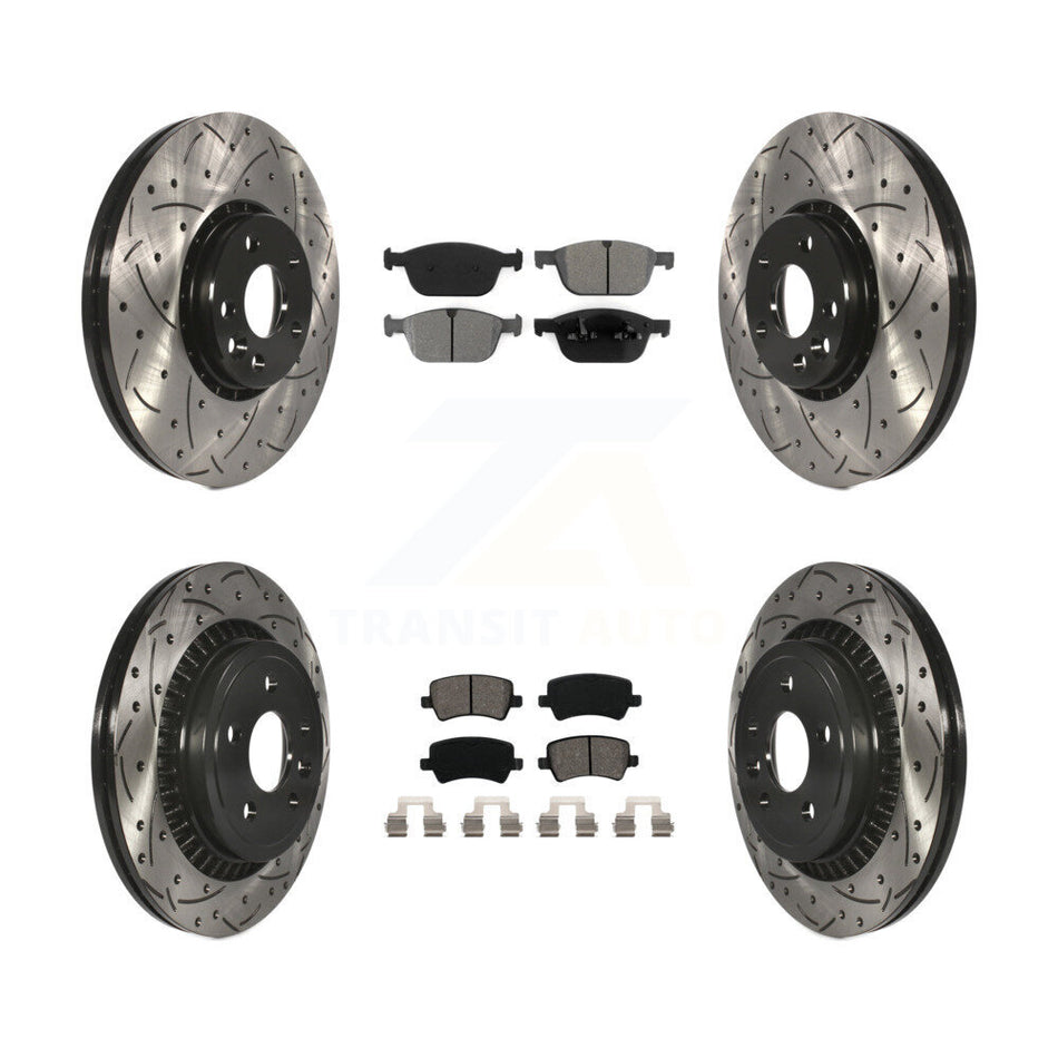Front Rear Coated Drilled Slotted Disc Brake Rotors And Semi-Metallic Pads Kit For 2010-2015 Volvo XC60 KDS-100327