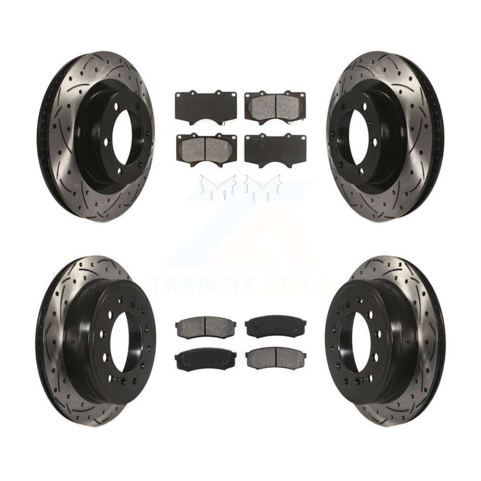 Front Rear Coated Drilled Slotted Disc Brake Rotors And Semi-Metallic Pads Kit For Toyota 4Runner Lexus GX460 KDS-100328