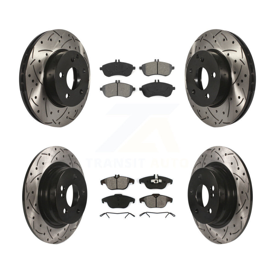 Front Rear Coated Drilled Slotted Disc Brake Rotors And Semi-Metallic Pads Kit For Mercedes-Benz C300 C250 C230 KDS-100329