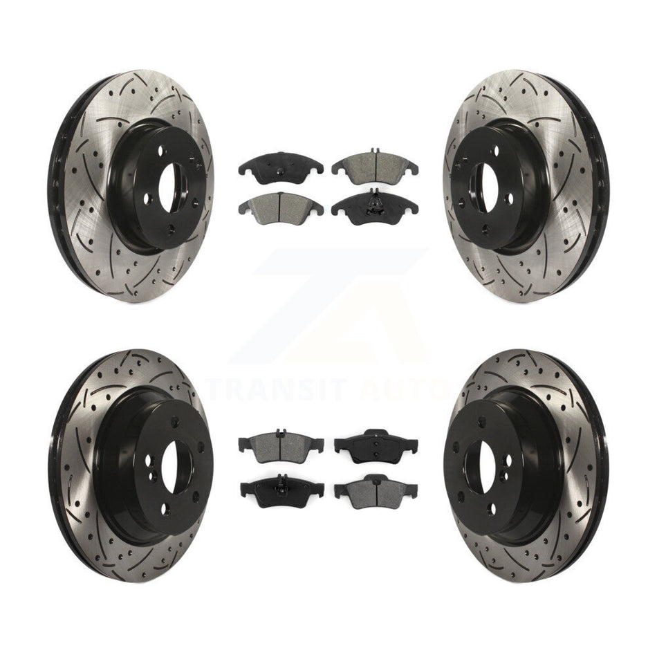 Front Rear Coated Drilled Slotted Disc Brake Rotors And Semi-Metallic Pads Kit For Mercedes-Benz E350 E400 With 322mm Diameter Rotor KDS-100333