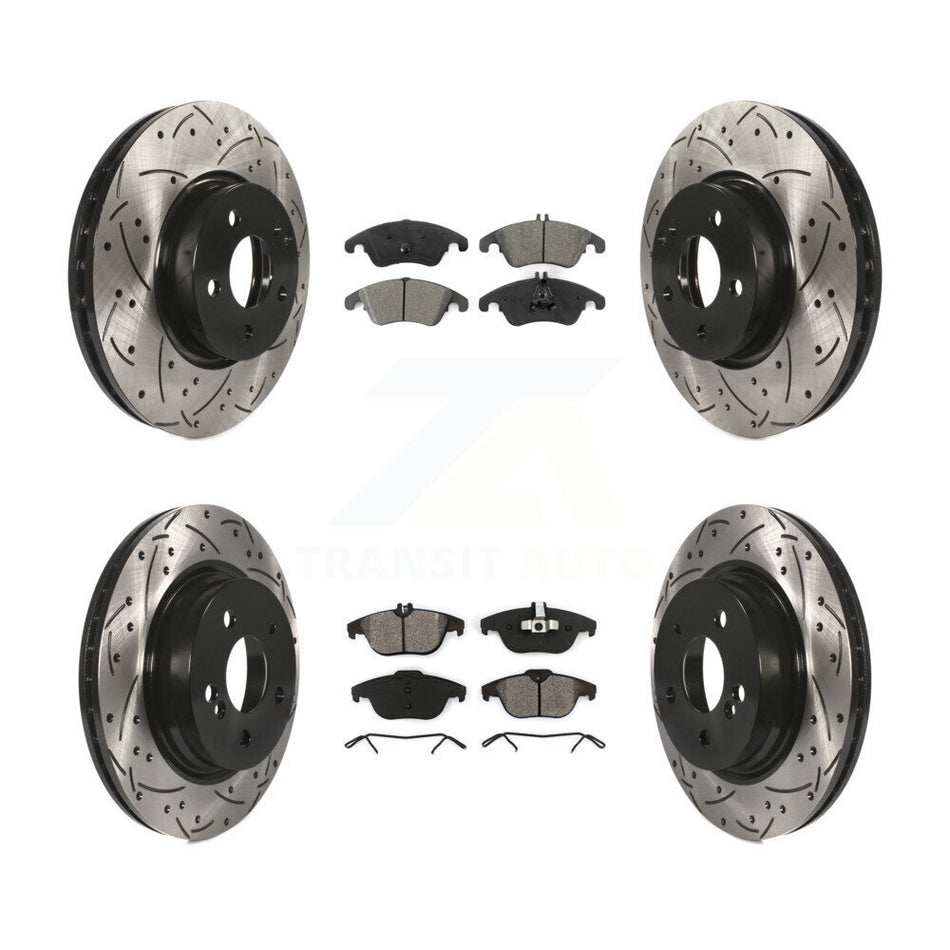Front Rear Coated Drilled Slotted Disc Brake Rotors And Semi-Metallic Pads Kit For Mercedes-Benz E350 C300 C350 KDS-100334