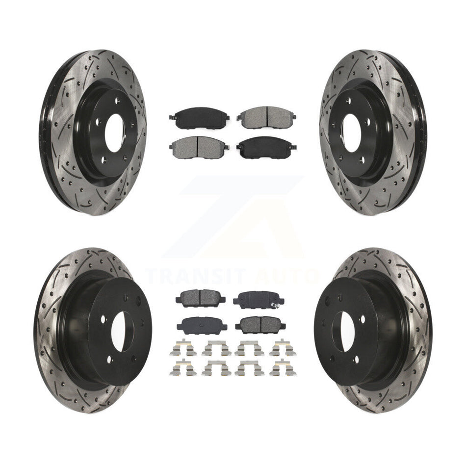 Front Rear Coated Drilled Slotted Disc Brake Rotors And Semi-Metallic Pads Kit For Nissan Sentra Juke KDS-100335