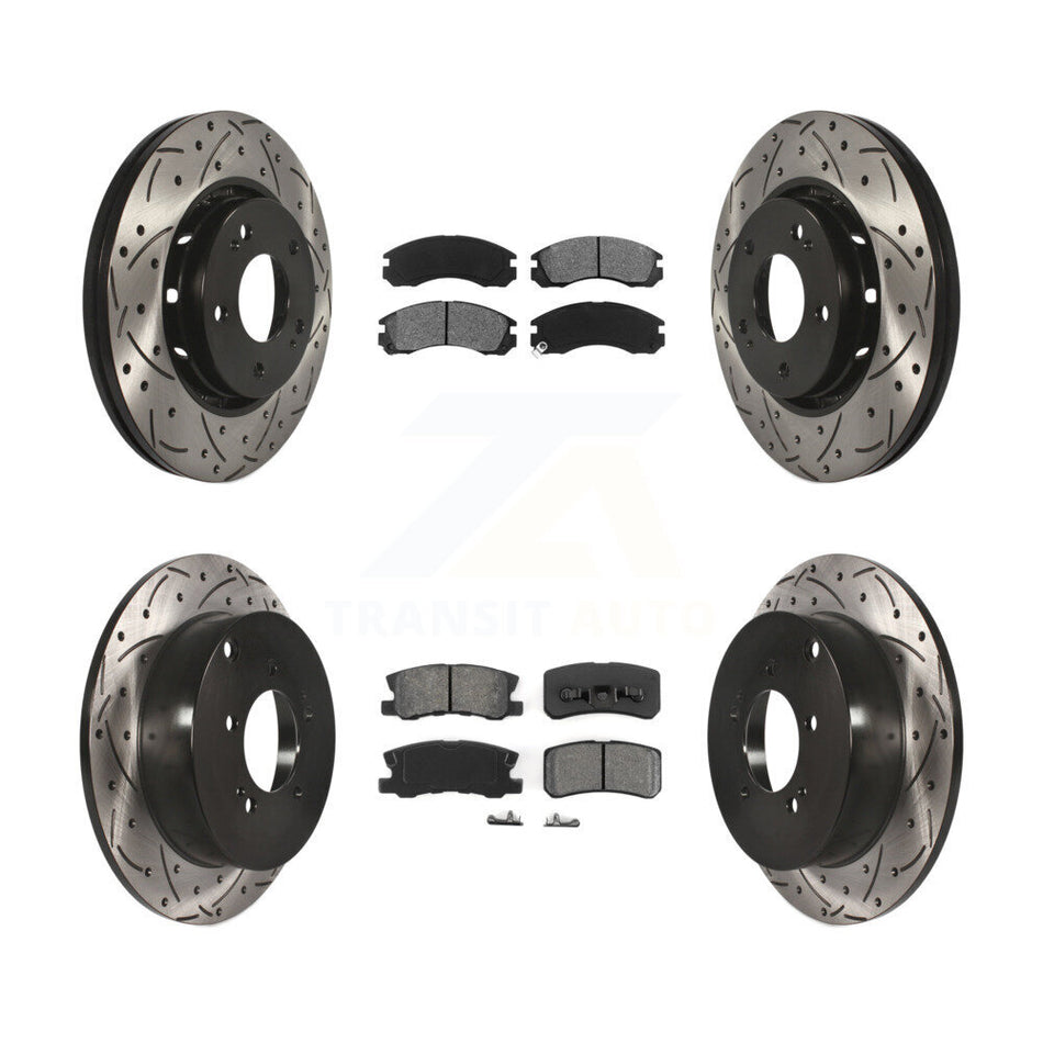 Front Rear Coated Drilled Slotted Disc Brake Rotors And Semi-Metallic Pads Kit For Mitsubishi Lancer KDS-100339