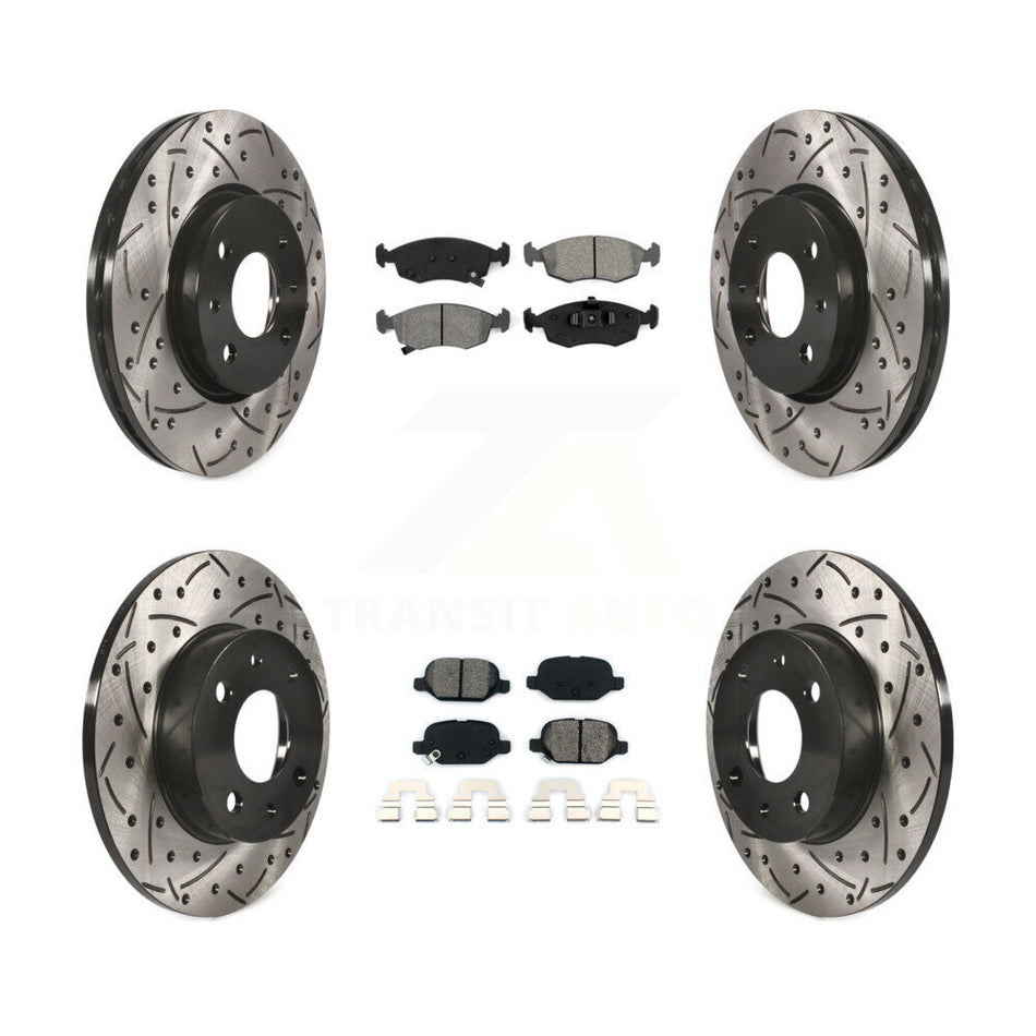 Front Rear Coated Drilled Slotted Disc Brake Rotors And Semi-Metallic Pads Kit For Fiat 500 KDS-100341