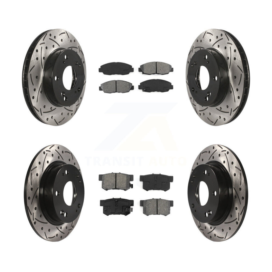 Front Rear Coated Drilled Slotted Disc Brake Rotors And Semi-Metallic Pads Kit For Honda Civic KDS-100342