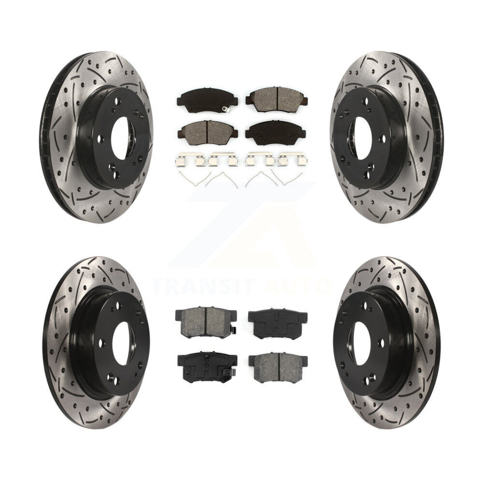 Front Rear Coated Drilled Slotted Disc Brake Rotors And Semi-Metallic Pads Kit For 2013-2015 Acura ILX 1.5L KDS-100343