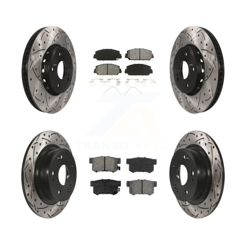 Front Rear Coated Drilled Slotted Disc Brake Rotors And Semi-Metallic Pads Kit For 2016 Acura ILX KDS-100349