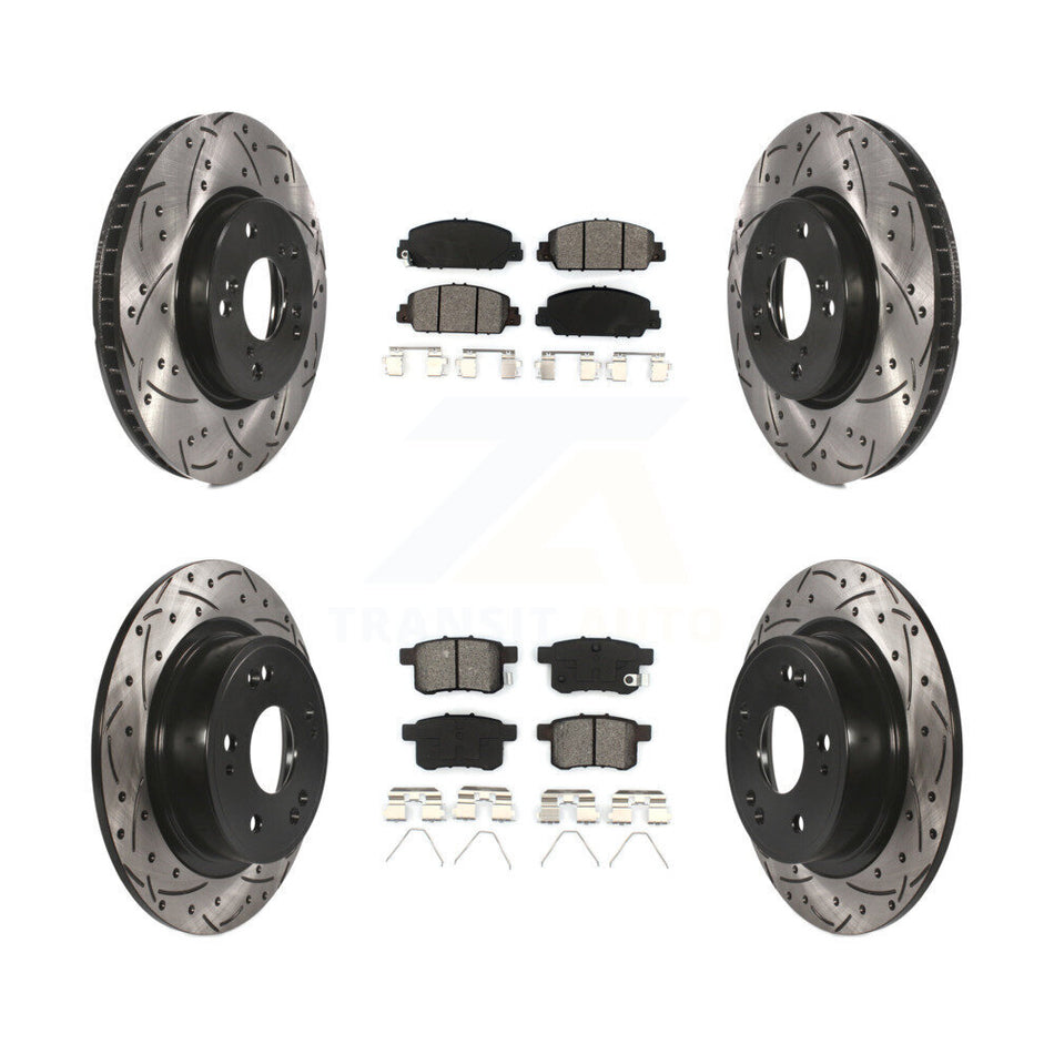 Front Rear Coated Drilled Slotted Disc Brake Rotors And Semi-Metallic Pads Kit For Honda Accord KDS-100350