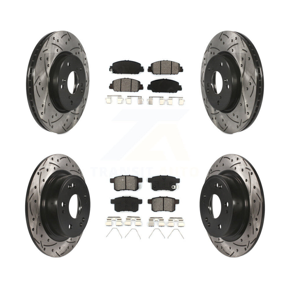 Front Rear Coated Drilled Slotted Disc Brake Rotors And Semi-Metallic Pads Kit For Honda Accord KDS-100353