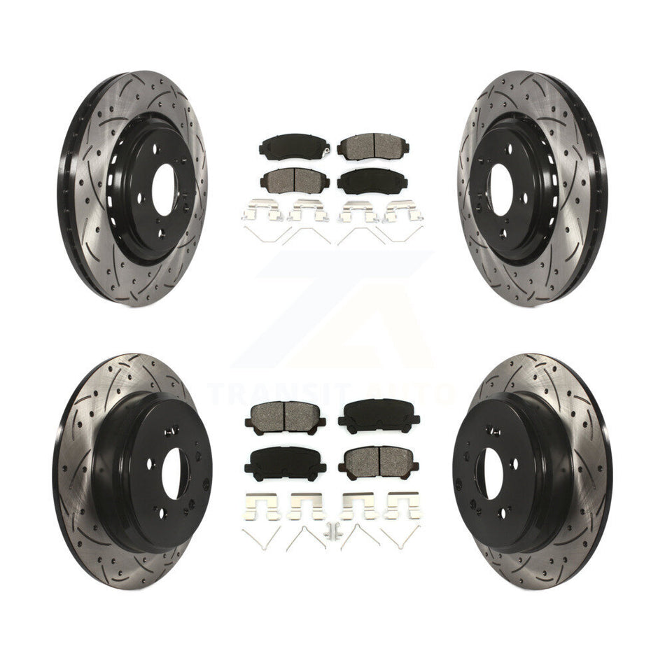 Front Rear Coated Drilled Slotted Disc Brake Rotors And Semi-Metallic Pads Kit For 2015-2017 Honda Odyssey KDS-100354