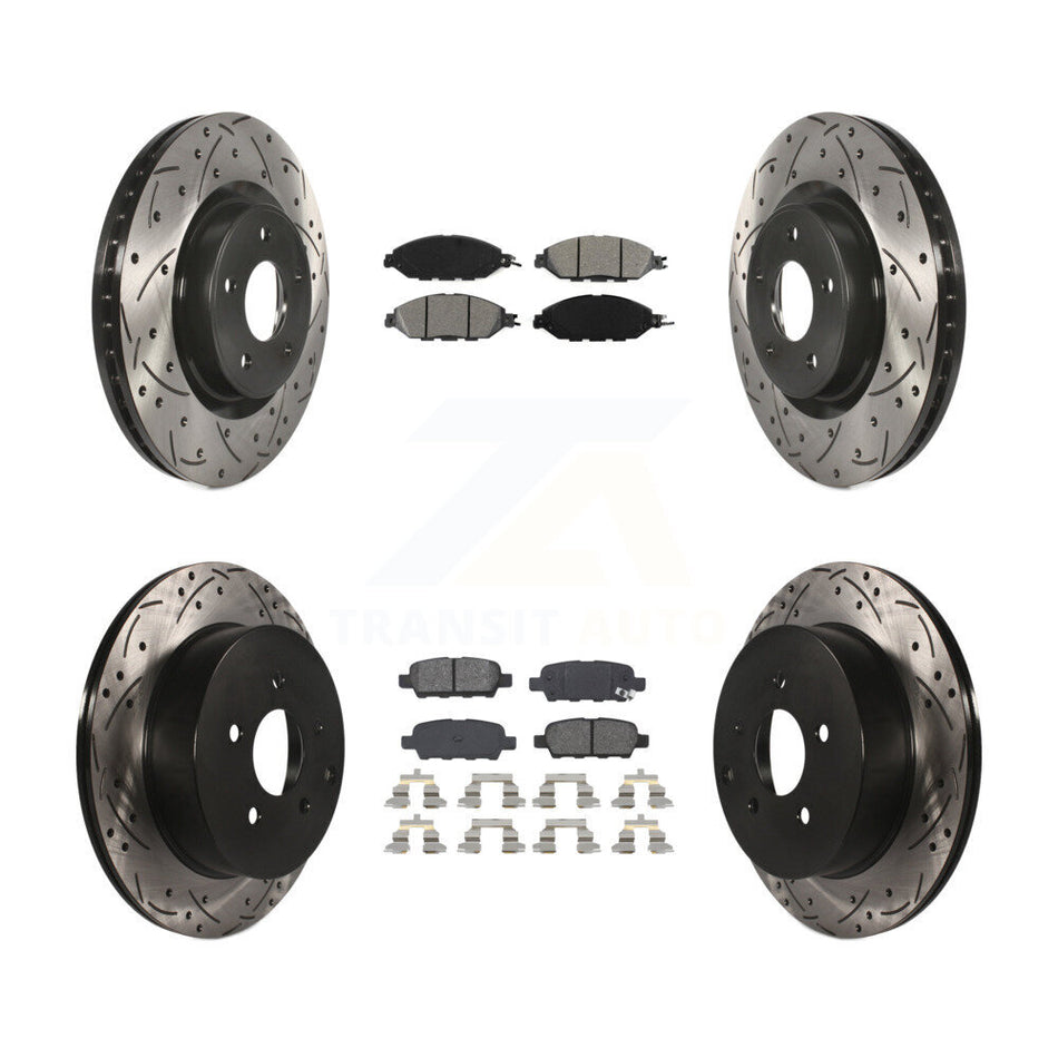Front Rear Coated Drilled Slotted Disc Brake Rotors And Semi-Metallic Pads Kit For Nissan Pathfinder Murano INFINITI QX60 JX35 KDS-100355