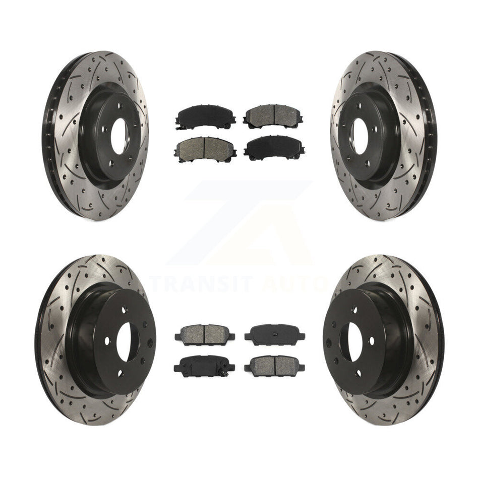 Front Rear Coated Drilled Slotted Disc Brake Rotors And Semi-Metallic Pads Kit For 2016-2017 INFINITI QX50 KDS-100357