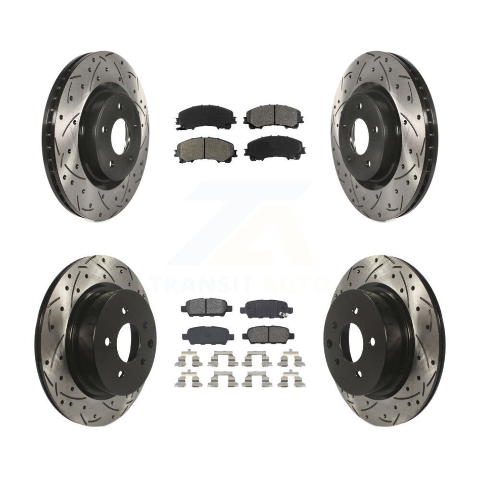 Front Rear Coated Drilled Slotted Disc Brake Rotors And Semi-Metallic Pads Kit For 2016-2017 INFINITI QX50 KDS-100357