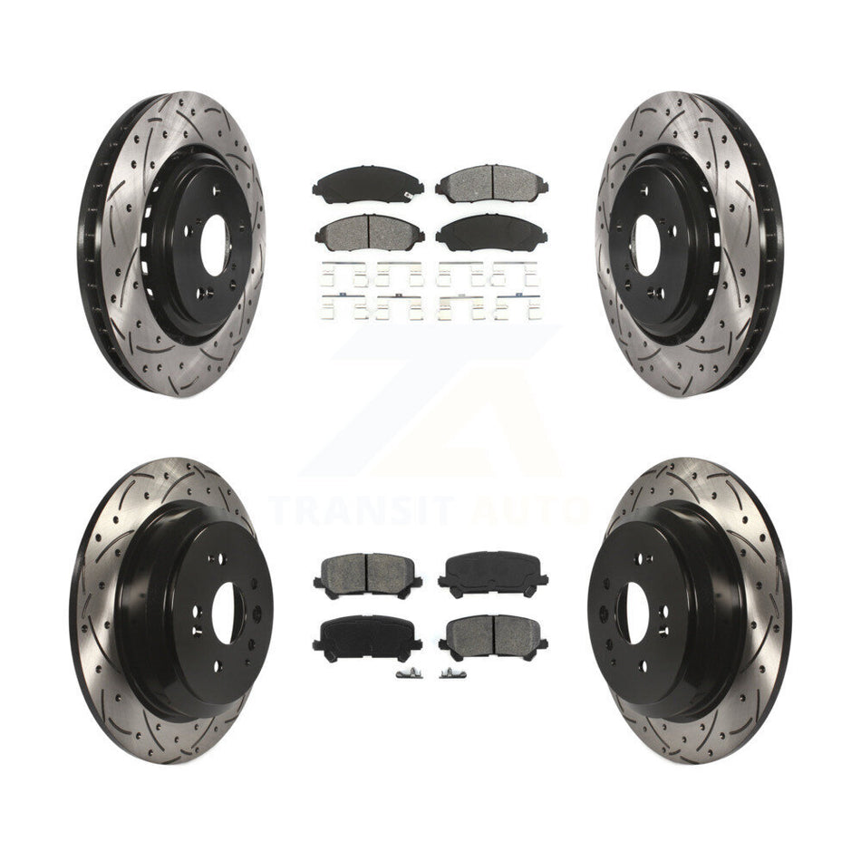 Front Rear Coated Drilled Slotted Disc Brake Rotors And Semi-Metallic Pads Kit For 2014-2016 Acura MDX KDS-100358