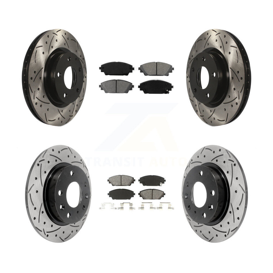 Front Rear Coated Drilled Slotted Disc Brake Rotors And Semi-Metallic Pads Kit For Mazda 3 Sport 2.5L KDS-100359