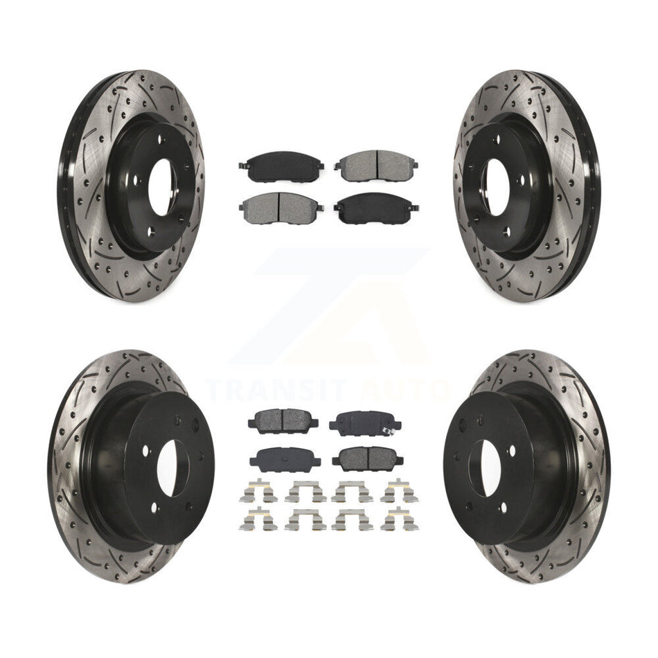 Front Rear Coated Drilled Slotted Disc Brake Rotors And Semi-Metallic Pads Kit For Nissan Sentra KDS-100362