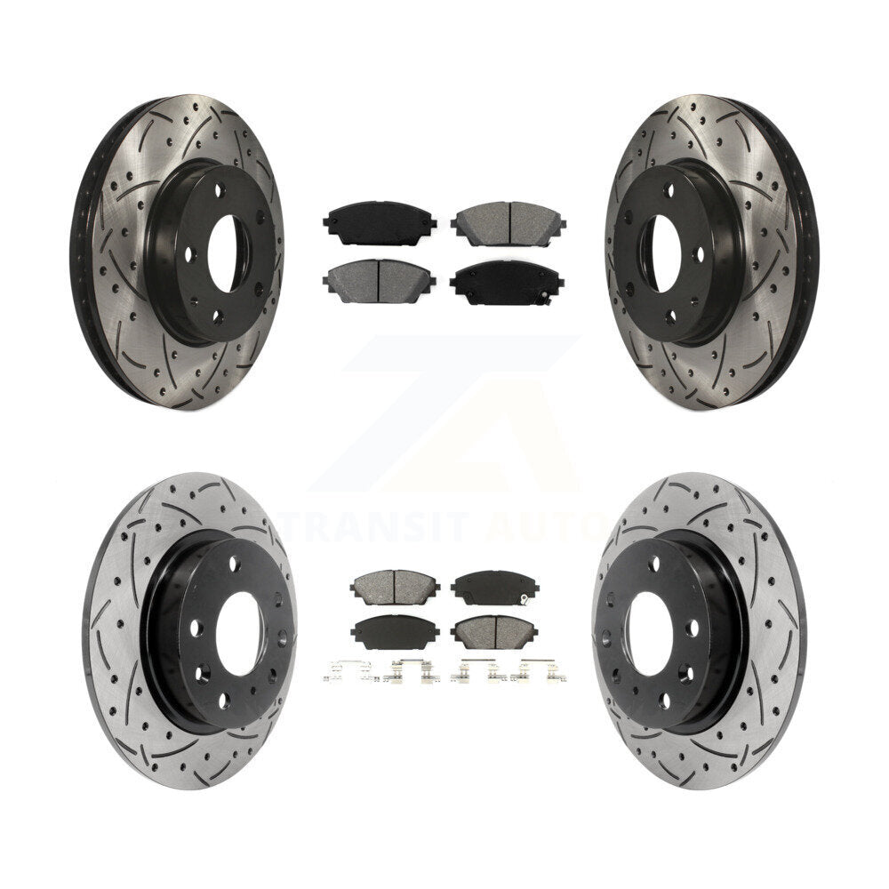 Front Rear Coated Drilled Slot Disc Brake Rotor & Semi-Metallic Pad Kit For Mazda 3 Sport KDS-100363