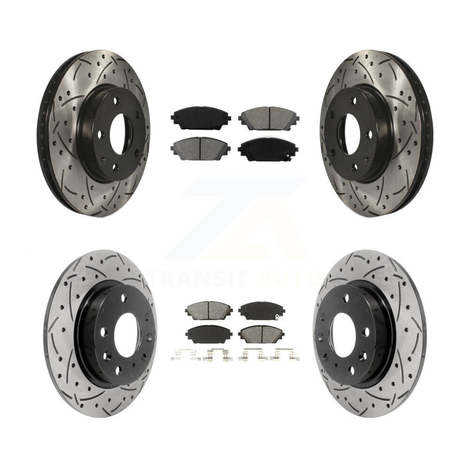 Front Rear Coated Drilled Slot Disc Brake Rotor & Semi-Metallic Pad Kit For Mazda 3 Sport KDS-100363