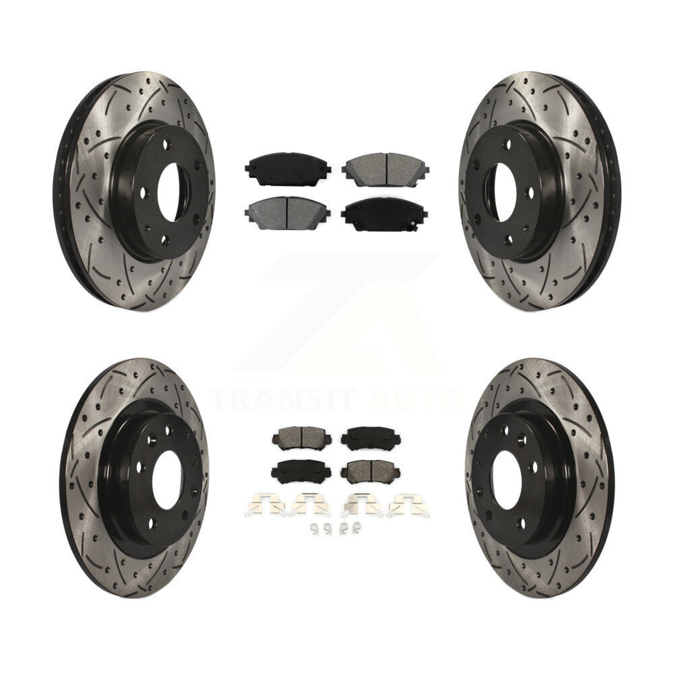 Front Rear Coated Drilled Slotted Disc Brake Rotors And Semi-Metallic Pads Kit For 2016-2018 Mazda CX-3 FWD KDS-100364