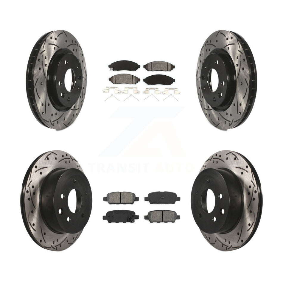 Front Rear Coated Drilled Slotted Disc Brake Rotors And Semi-Metallic Pads Kit For 2015 Nissan LEAF Vehicles Manufactured In Japan KDS-100366