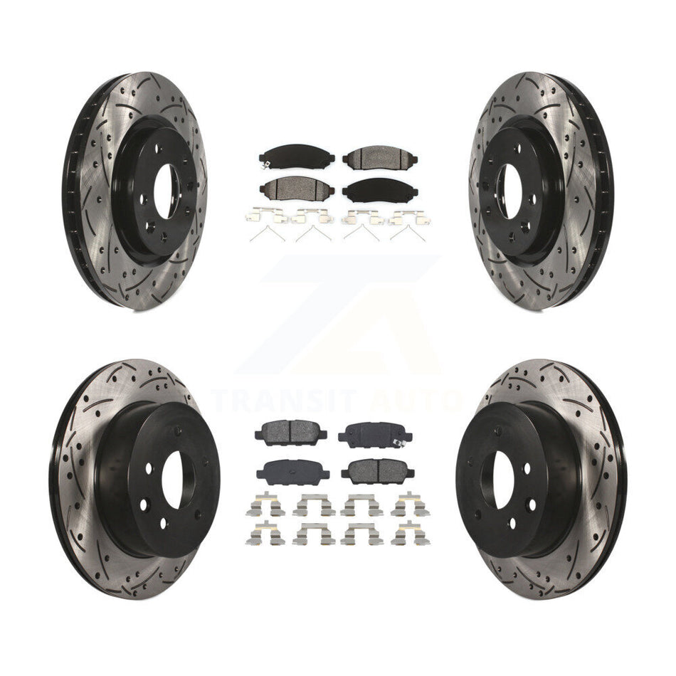 Front Rear Coated Drilled Slotted Disc Brake Rotors And Semi-Metallic Pads Kit For 2015 Nissan LEAF Vehicles Manufactured In Japan KDS-100366