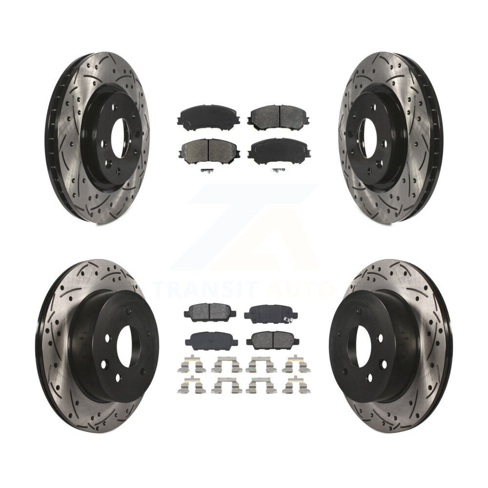 Front Rear Coated Drilled Slotted Disc Brake Rotors And Semi-Metallic Pads Kit For Nissan Rogue Sport Qashqai KDS-100368