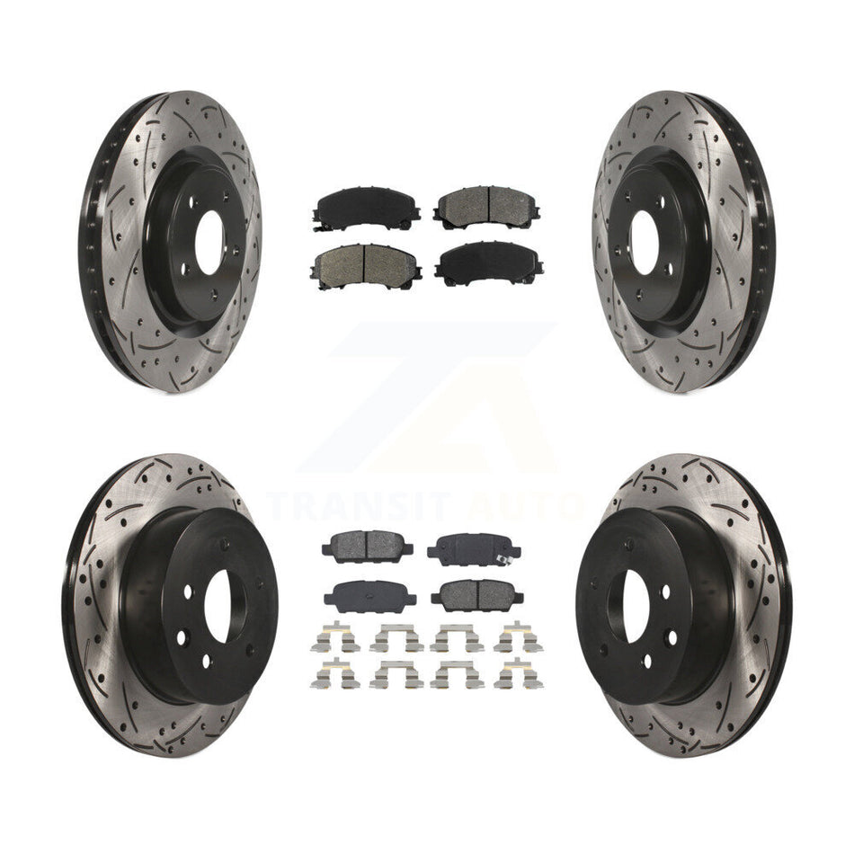 Front Rear Coated Drilled Slotted Disc Brake Rotors And Semi-Metallic Pads Kit For Nissan Rogue KDS-100369