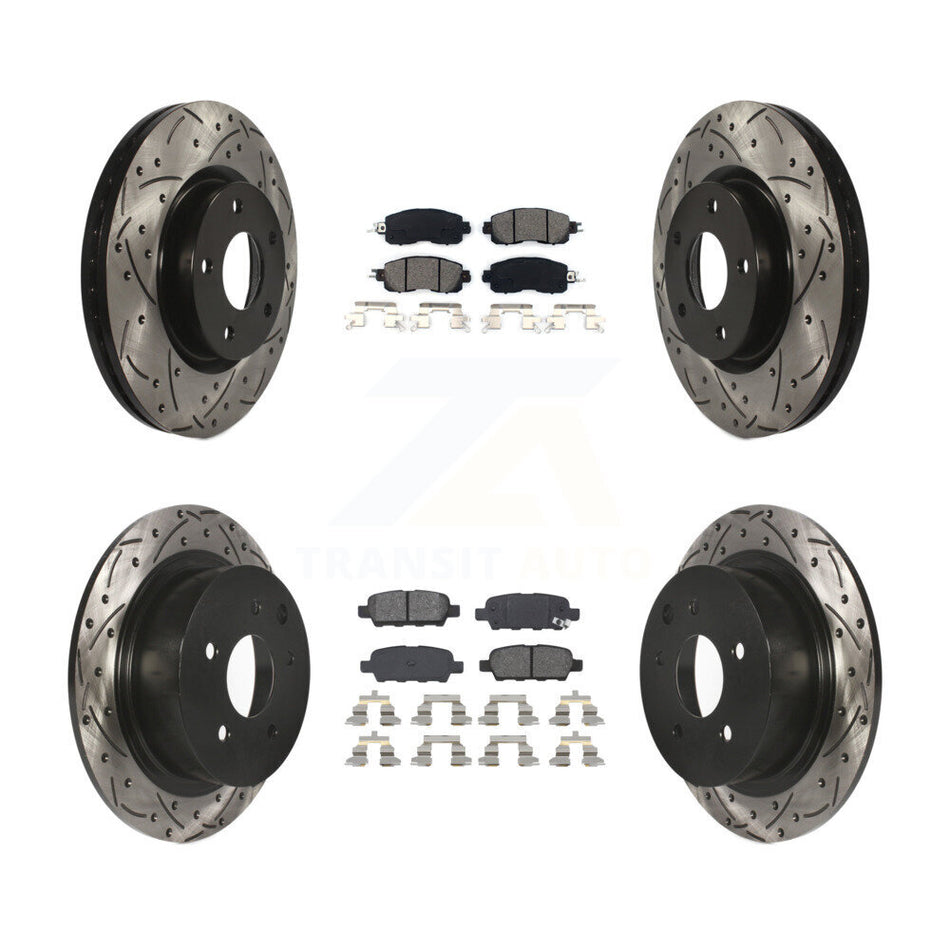 Front Rear Coated Drilled Slotted Disc Brake Rotors And Semi-Metallic Pads Kit For Nissan Altima KDS-100370
