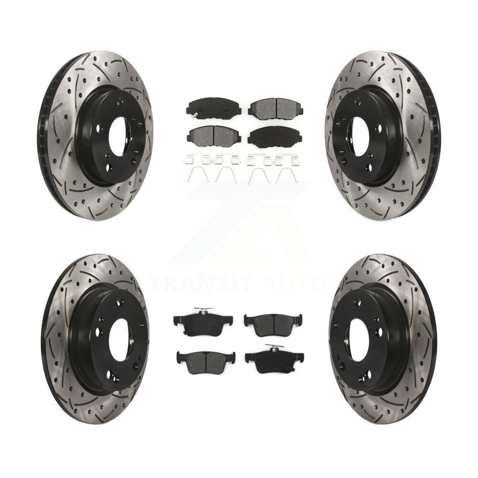 Front Rear Coated Drilled Slotted Disc Brake Rotors And Semi-Metallic Pads Kit For Honda Civic KDS-100371
