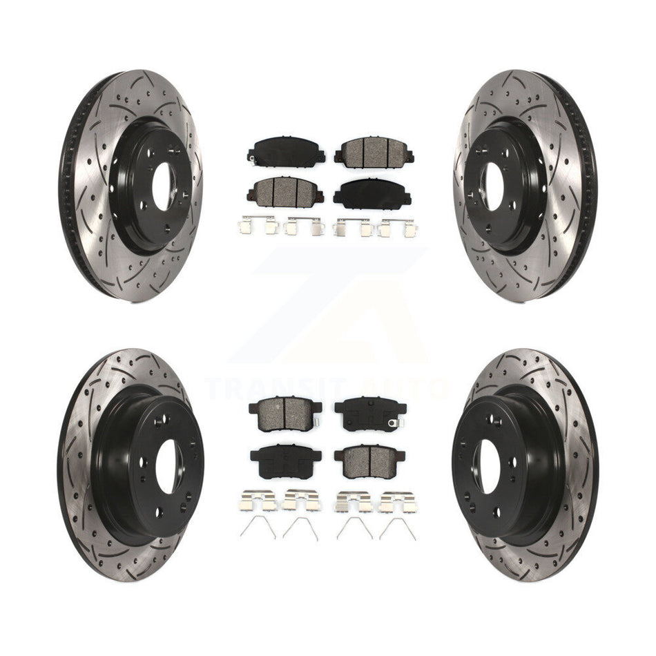 Front Rear Coated Drilled Slotted Disc Brake Rotors And Semi-Metallic Pads Kit For 2017 Honda Accord Hybrid EX-L Touring KDS-100372