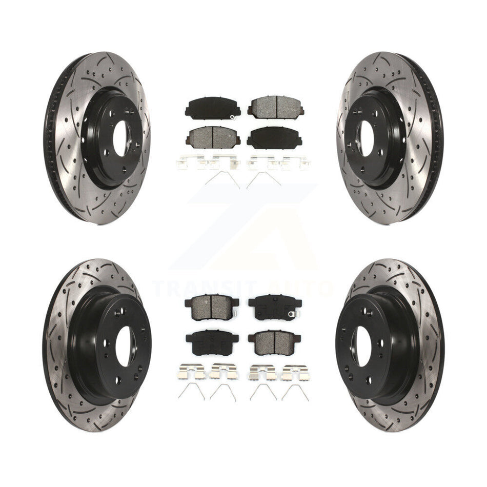 Front Rear Coated Drilled Slotted Disc Brake Rotors And Semi-Metallic Pads Kit For Honda Accord KDS-100373
