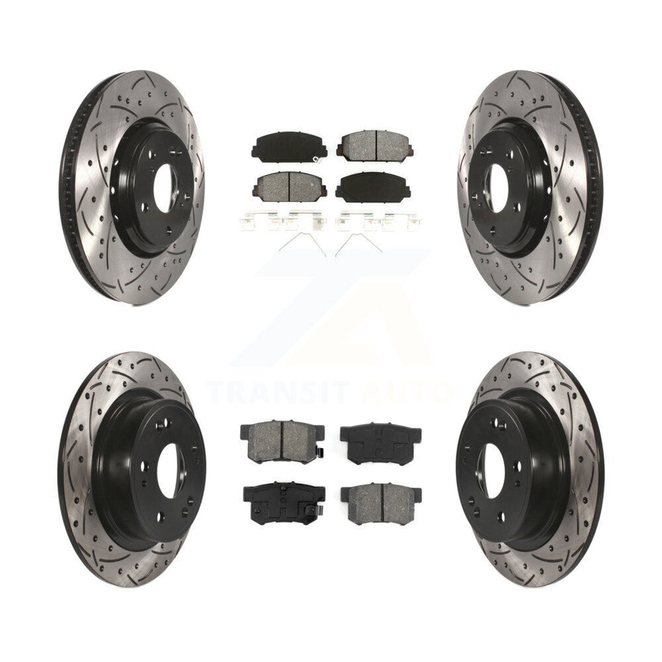Front Rear Coated Drilled Slotted Disc Brake Rotors And Semi-Metallic Pads Kit For 2017-2022 Acura ILX KDS-100374