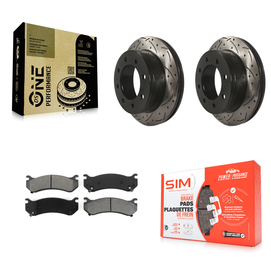 Rear Coated Drilled Slotted Disc Brake Rotors And Semi-Metallic Pads Kit For Chevrolet Silverado 2500 HD GMC Sierra 3500 Classic Suburban Yukon XL Avalanche KDS-100375