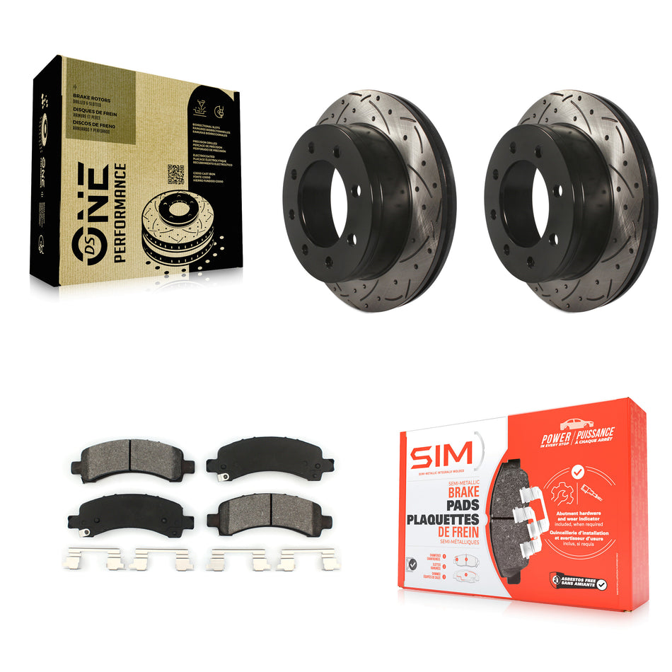 Rear Coated Drilled Slotted Disc Brake Rotors And Semi-Metallic Pads Kit For Chevrolet Express 3500 2500 GMC Savana KDS-100376