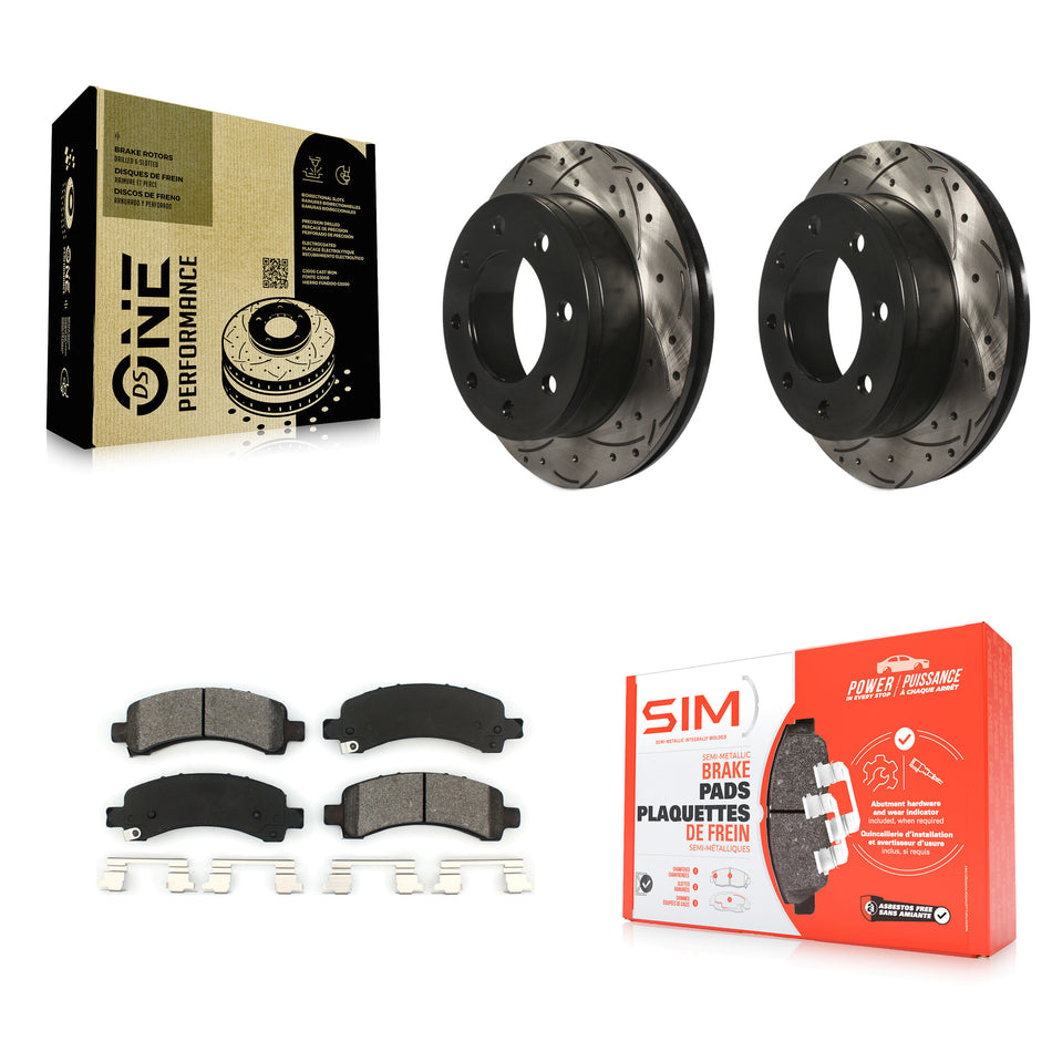 Rear Coated Drilled Slotted Disc Brake Rotors And Semi-Metallic Pads Kit For Chevrolet Express 2500 GMC 3500 Savana KDS-100378