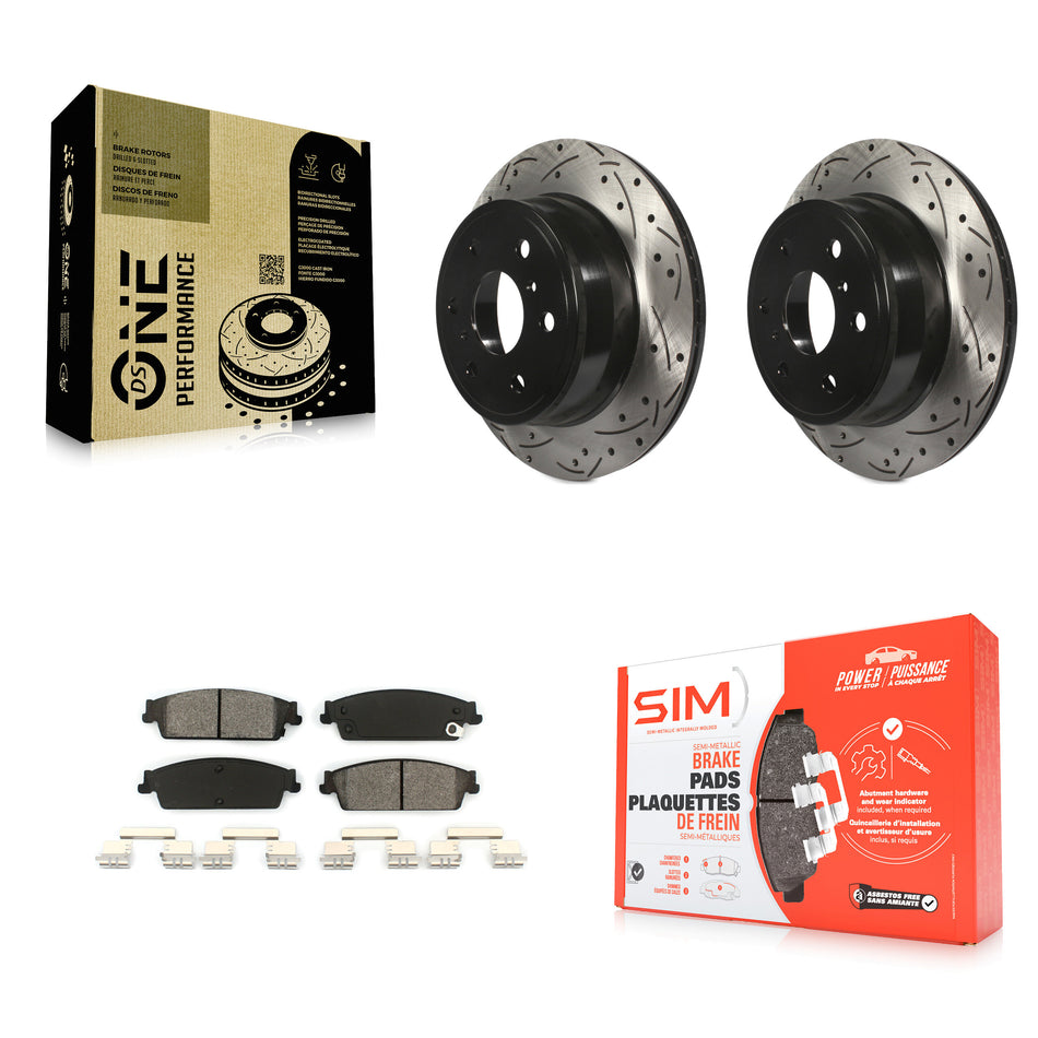 Rear Coated Drilled Slotted Disc Brake Rotors And Semi-Metallic Pads Kit For Chevrolet Silverado 1500 GMC Sierra Tahoe Suburban Yukon Cadillac XL Avalanche Escalade ESV EXT KDS-100380