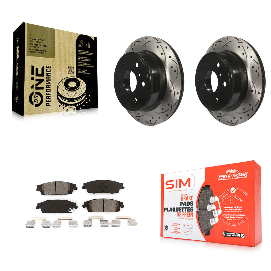 Rear Coated Drilled Slotted Disc Brake Rotors And Semi-Metallic Pads Kit For Chevrolet Silverado 1500 GMC Sierra Tahoe Suburban Yukon Cadillac XL Escalade ESV LD Limited KDS-100381