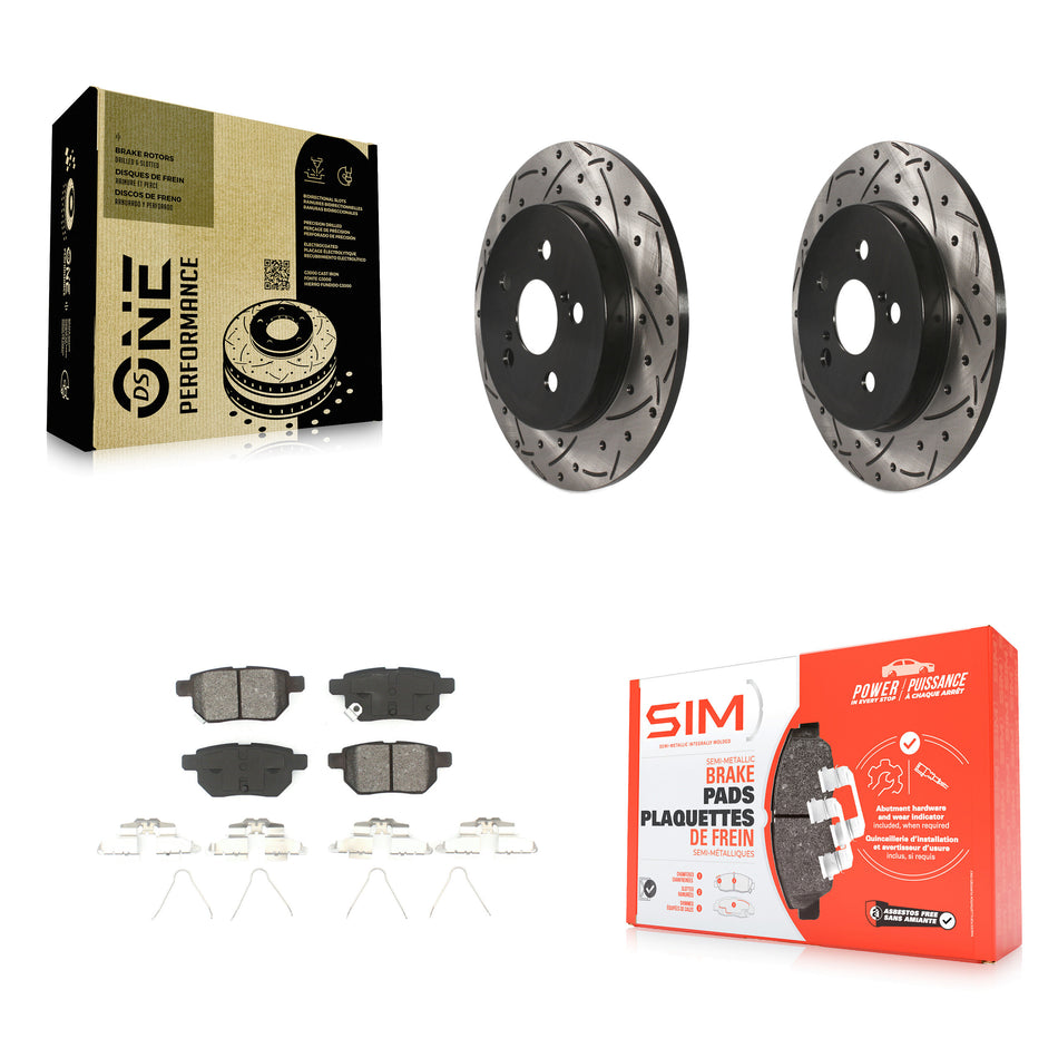 Rear Coated Drilled Slotted Disc Brake Rotors And Semi-Metallic Pads Kit For Toyota Corolla Prius Matrix Prime Pontiac Vibe Lexus CT200h Plug-In KDS-100383