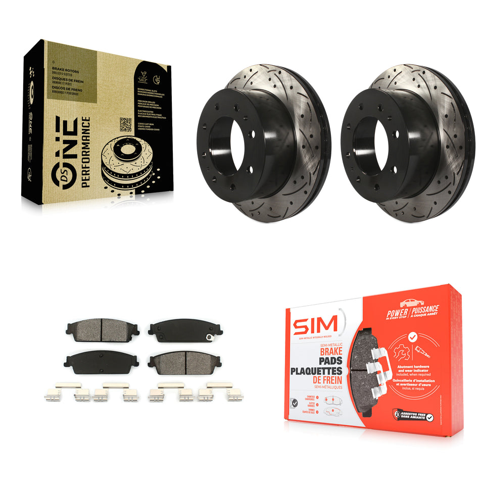 Rear Coated Drilled Slotted Disc Brake Rotors And Semi-Metallic Pads Kit For 2011 Chevrolet Silverado 1500 Hybrid KDS-100389