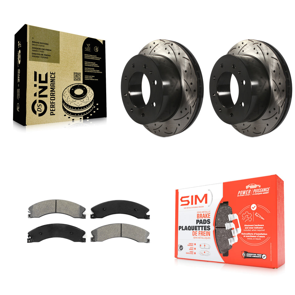 Rear Coated Drilled Slotted Disc Brake Rotors And Semi-Metallic Pads Kit For Chevrolet Silverado 2500 HD GMC Sierra 3500 Suburban KDS-100390