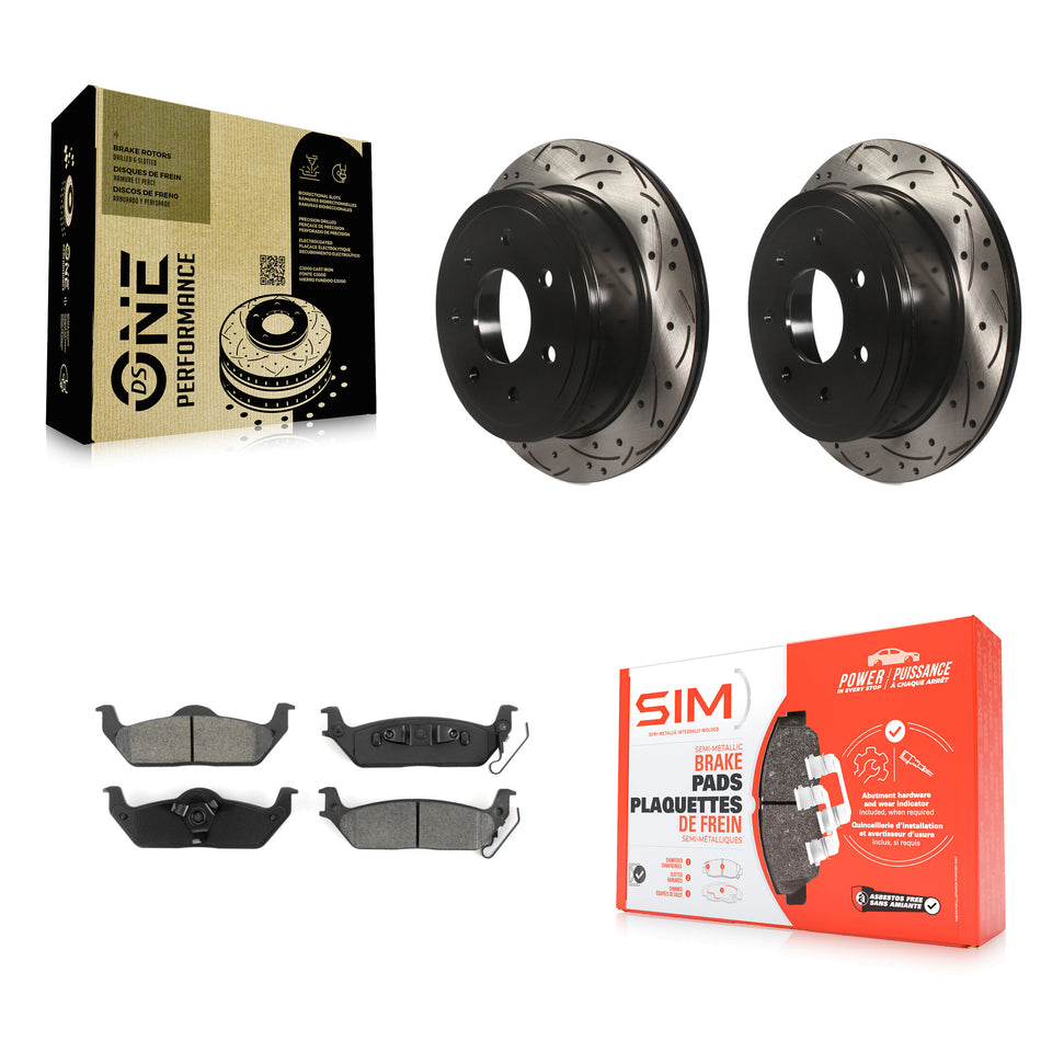 Rear Coated Drilled Slotted Disc Brake Rotors And Semi-Metallic Pads Kit For Ford F-150 Lincoln Mark LT KDS-100394